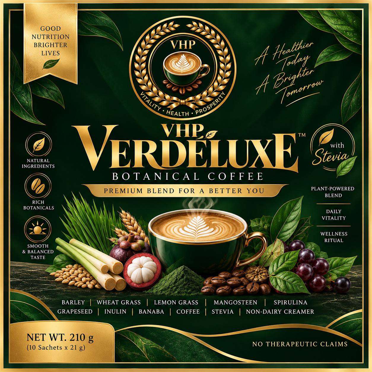 VHP Verdeluxe Botanical Coffee with botanical ingredients